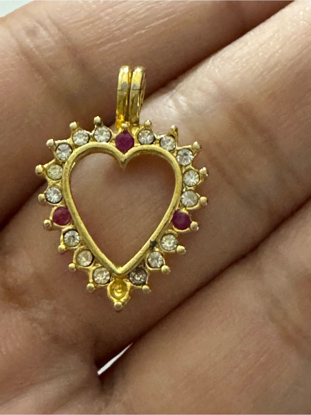 R. Dale Kincaid Ruby & Austrian Crystal Heart Pendant Gold Tone Pendant *READ*